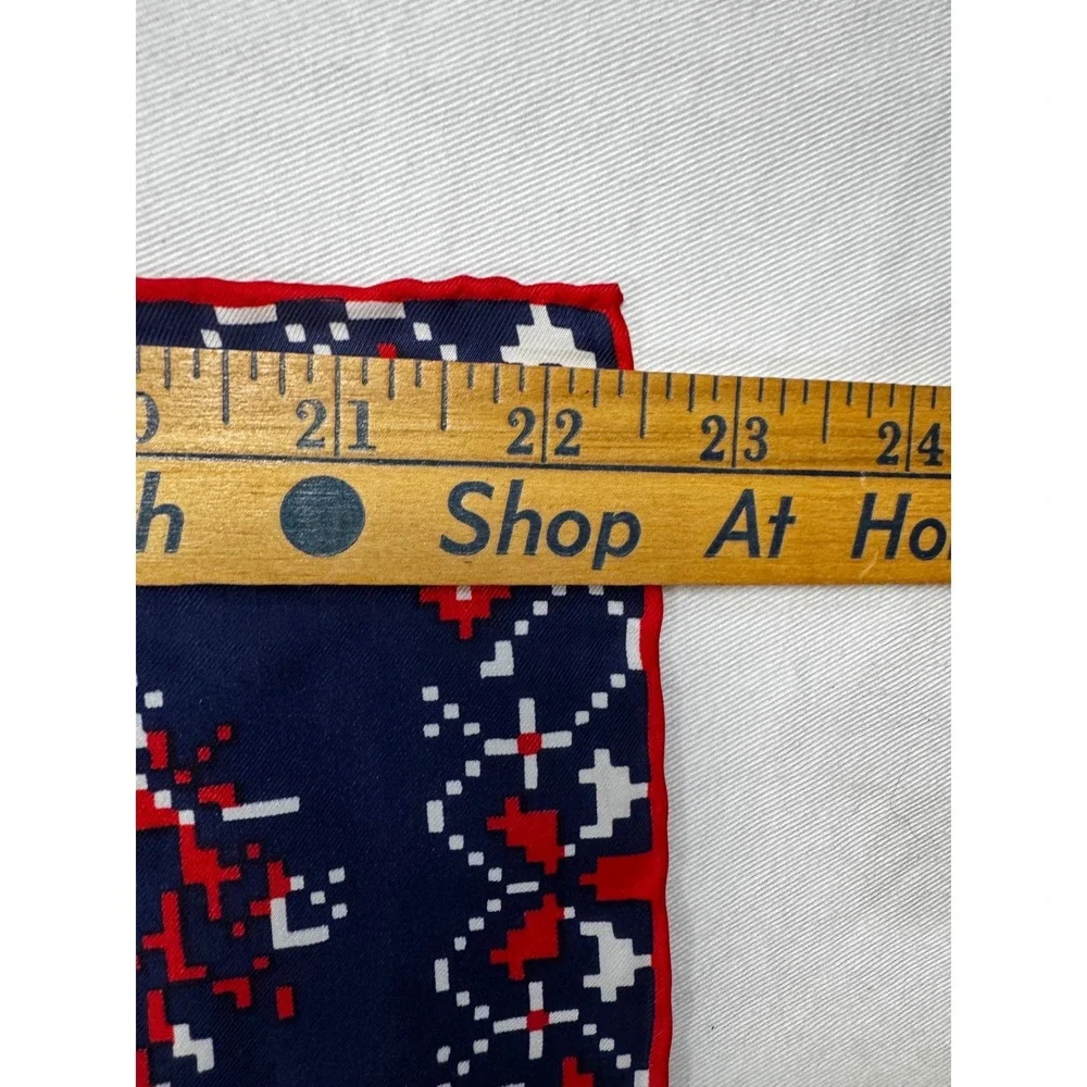 Vintage Sally Gee Silk Blend Scarf Navy Red White‎ Pixel Art Novelty Print Japan